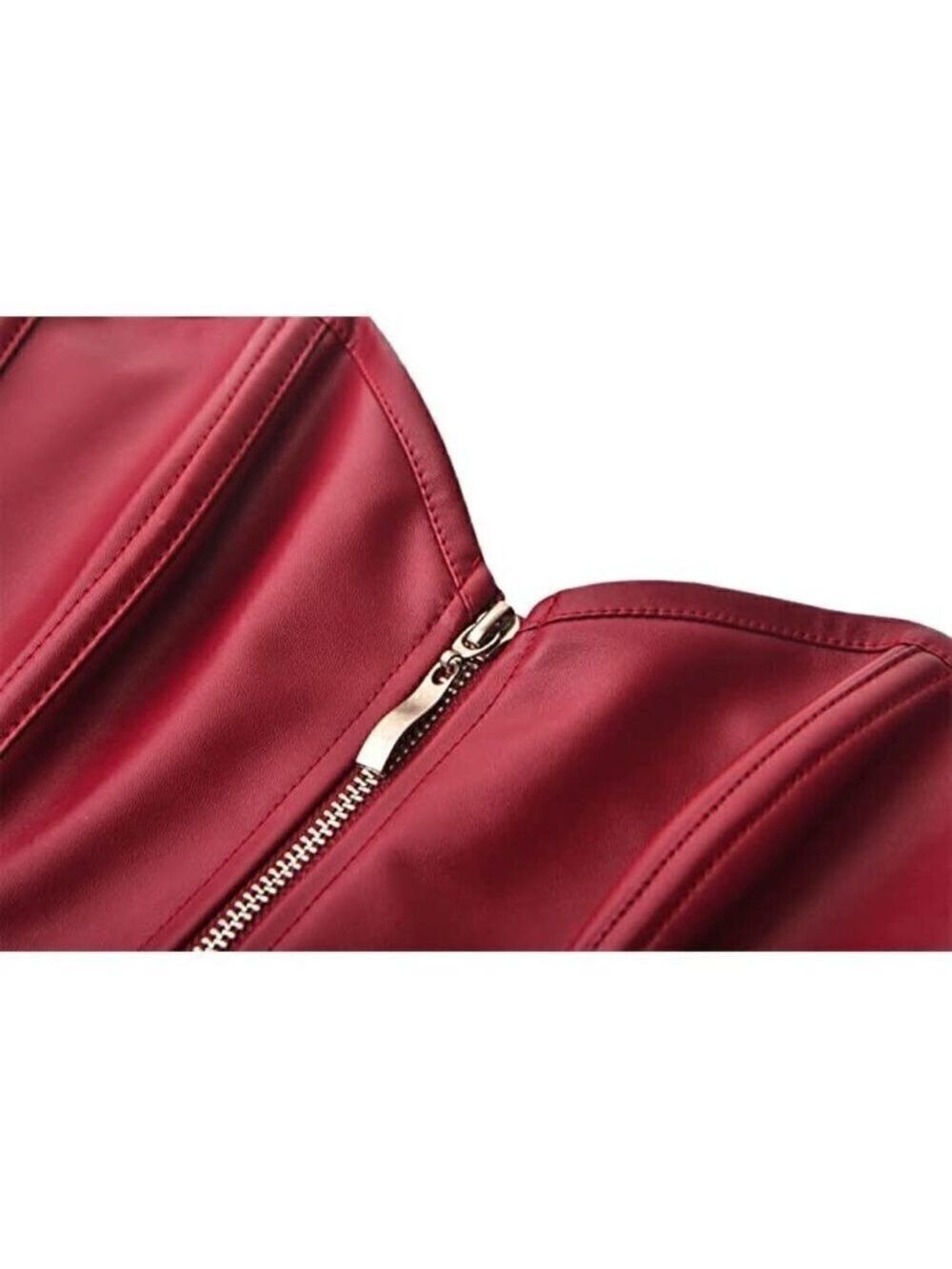 RED leather sexy zipper front bustier corset top bondage cosplay FUN costume NWT - Picture 6 of 9